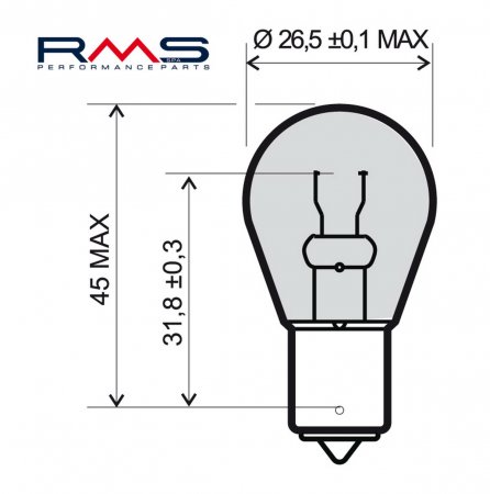 Bulb RMS 246510205 12V 21W , BA15S orange