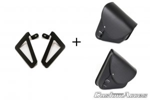 Leather saddlebag CUSTOMACCES BARCELONA Crni pair, with universal support