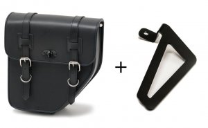 Leather saddlebag CUSTOMACCES IBIZA Crni left, with metal base left side and left fitting kit