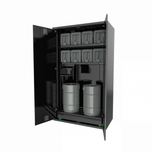 Closet for oil storage equipped with key lock, 3 sliding and height adjustable shelves, oil collecti LV8 Crni