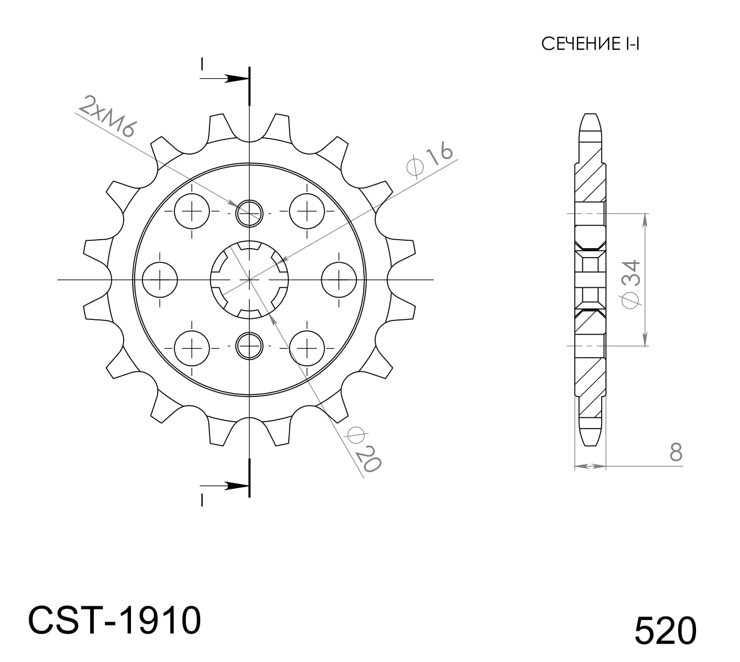 Prednji lančanik SUPERSPROX CST-1910:14 14T, 520