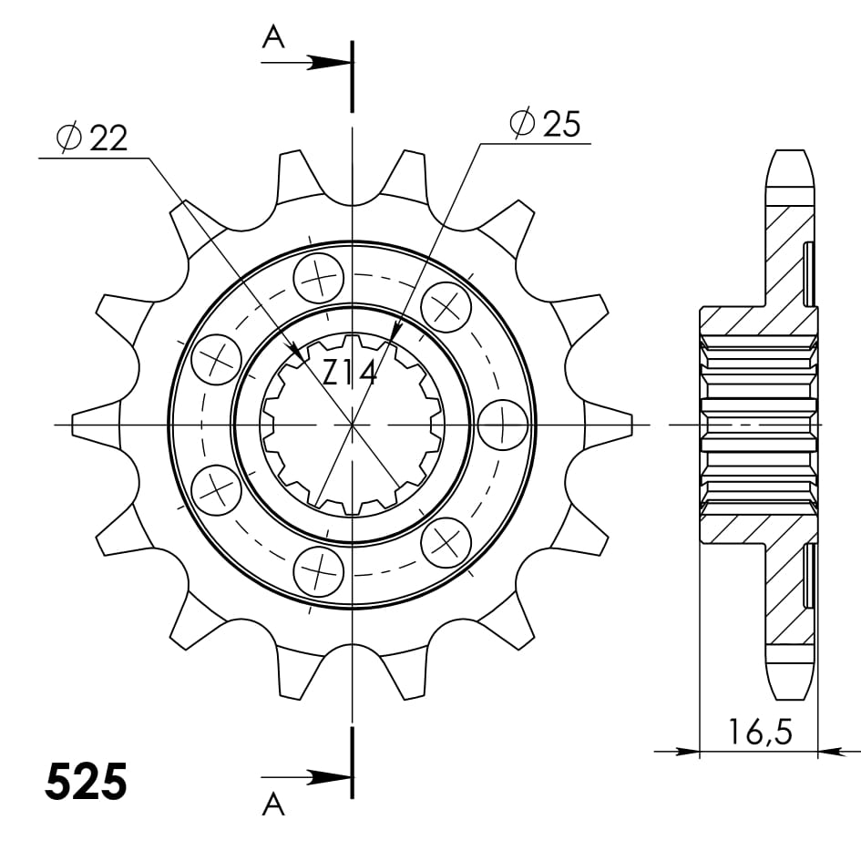 Prednji lančanik SUPERSPROX CST-4054:14 14T, 525