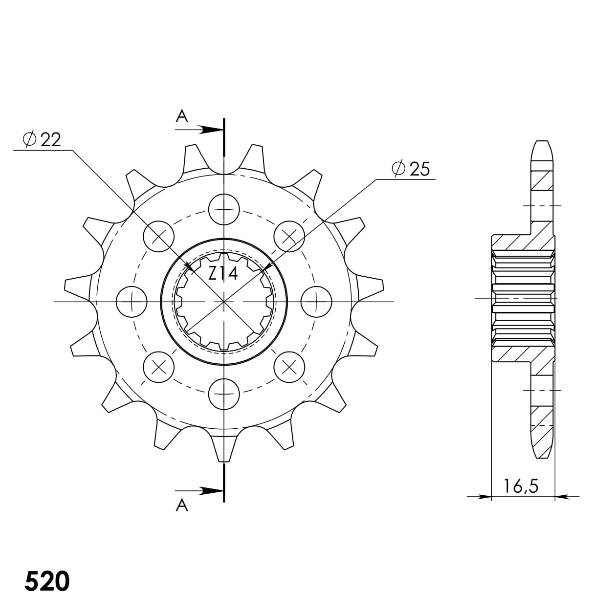 Prednji lančanik SUPERSPROX CST-4054_520:14 14T, 520